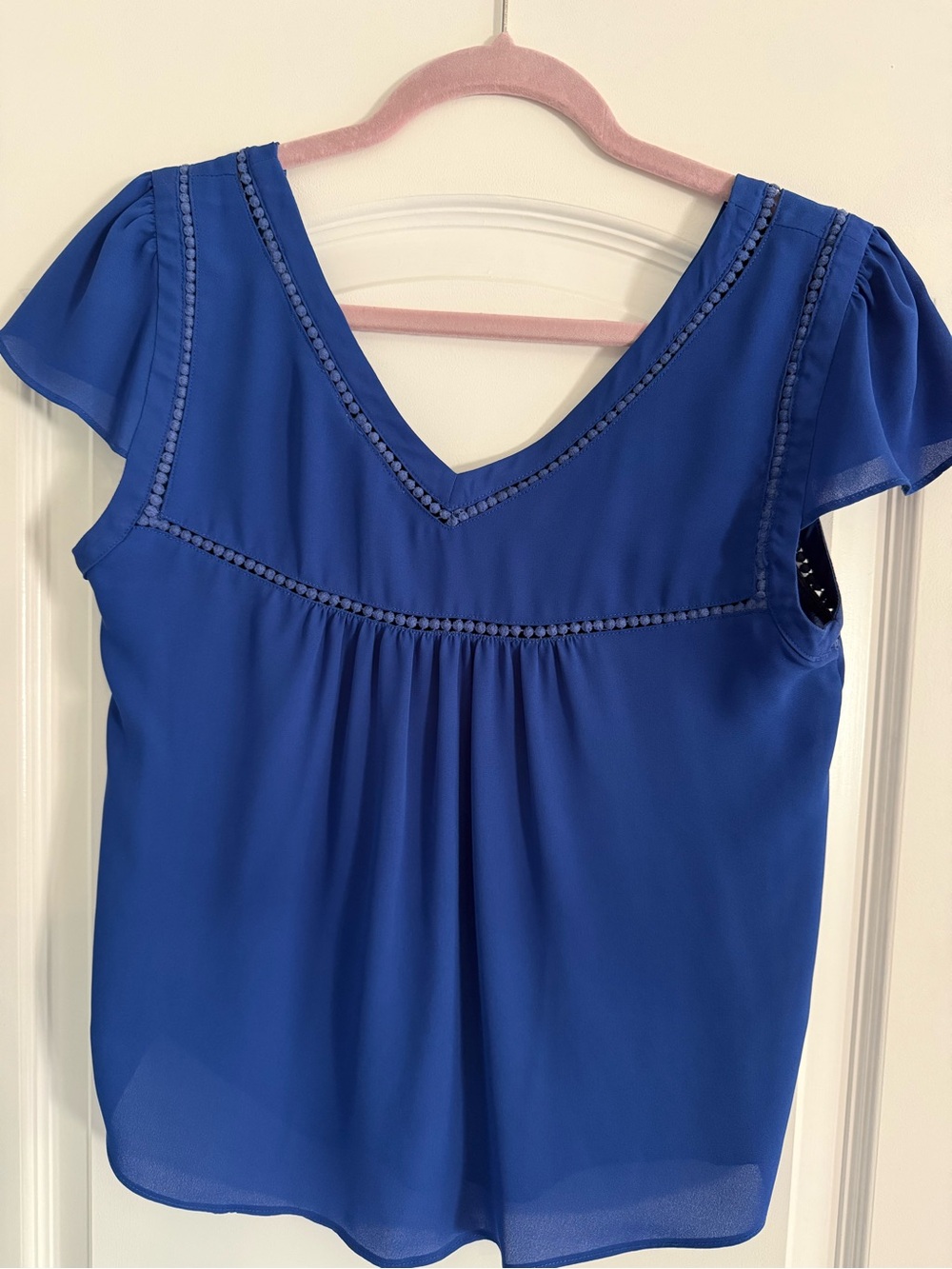 Maeve Royal Blue V-Neck Flutter Sleeve Blouse